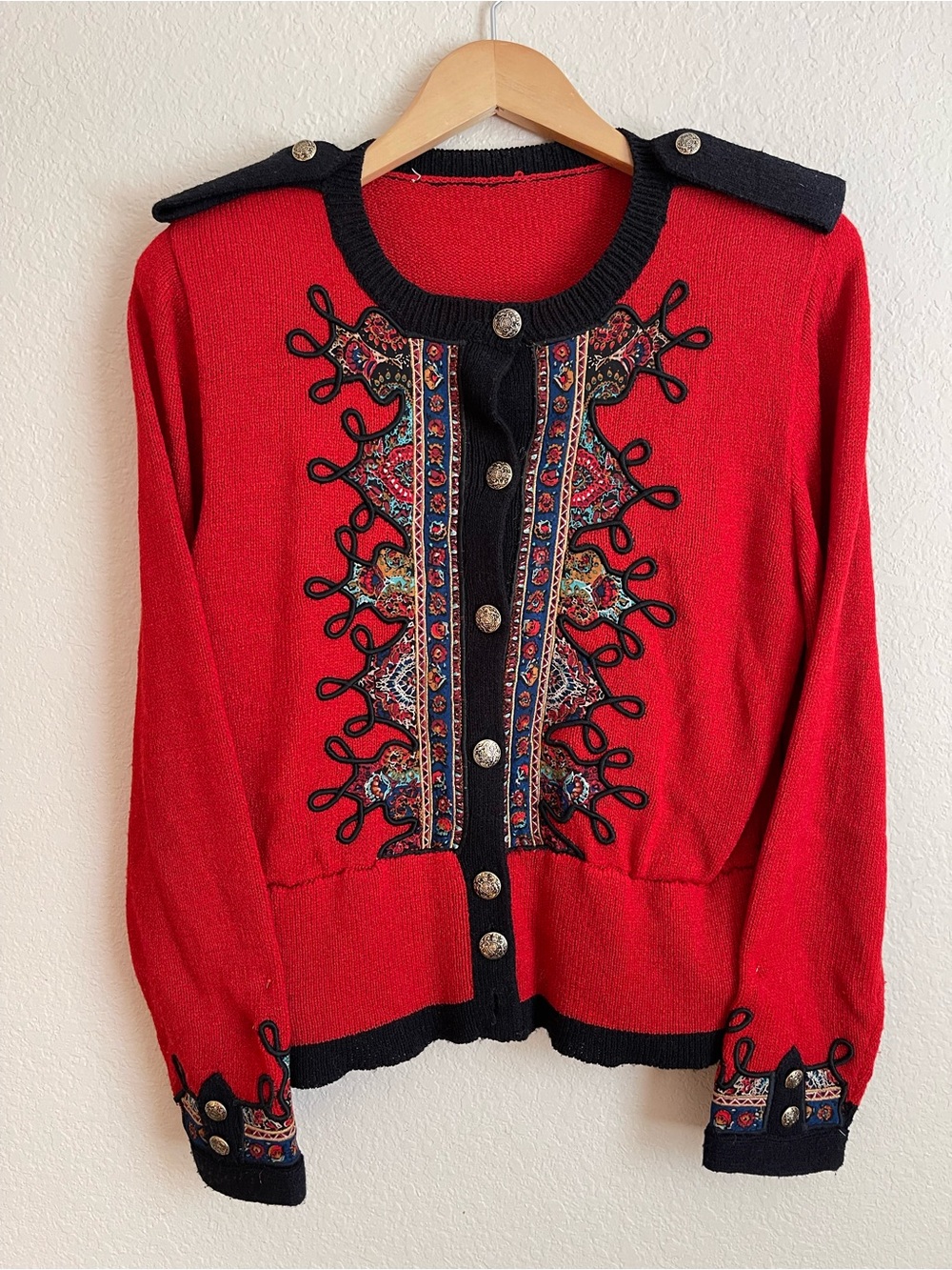 Anne Crimmins Umi Collections Embroidered Cardigan Red Small - Read Description